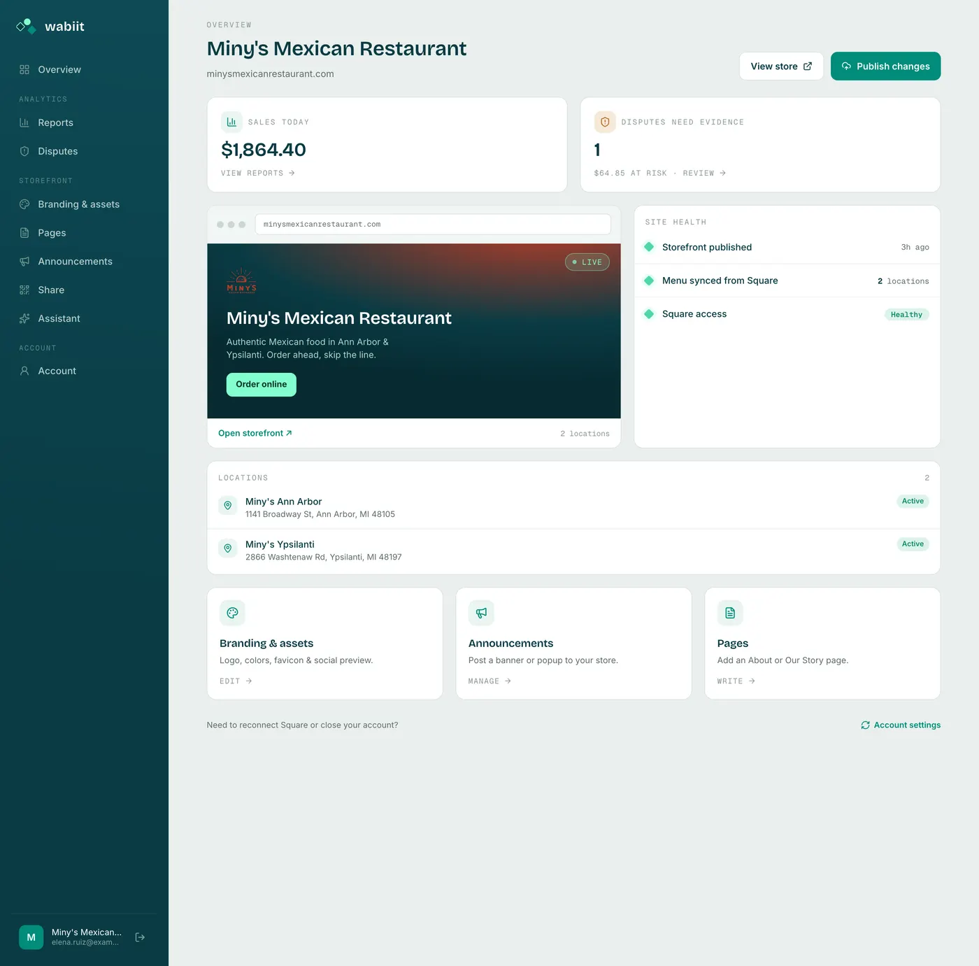 The owner dashboard overview